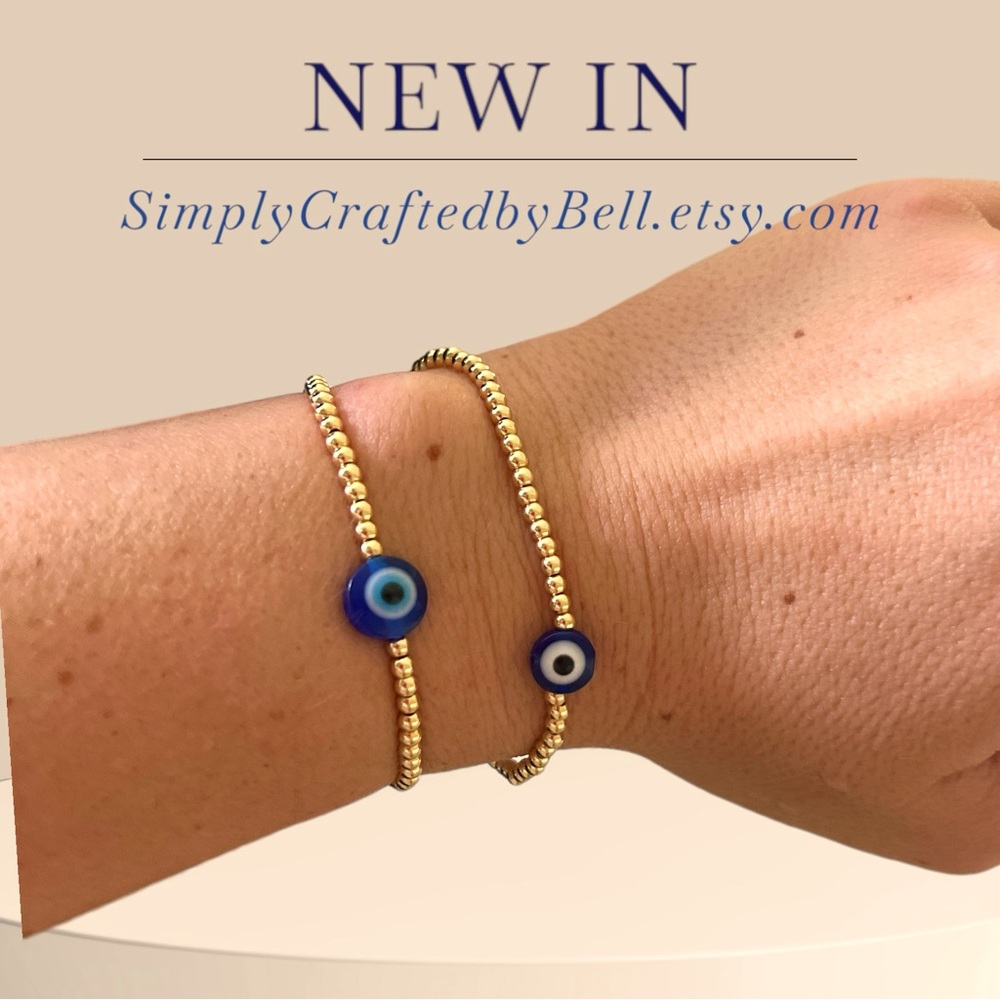 Evil Eye Stretch Bracelet & 14kt Gold filled Round beaded bracelet